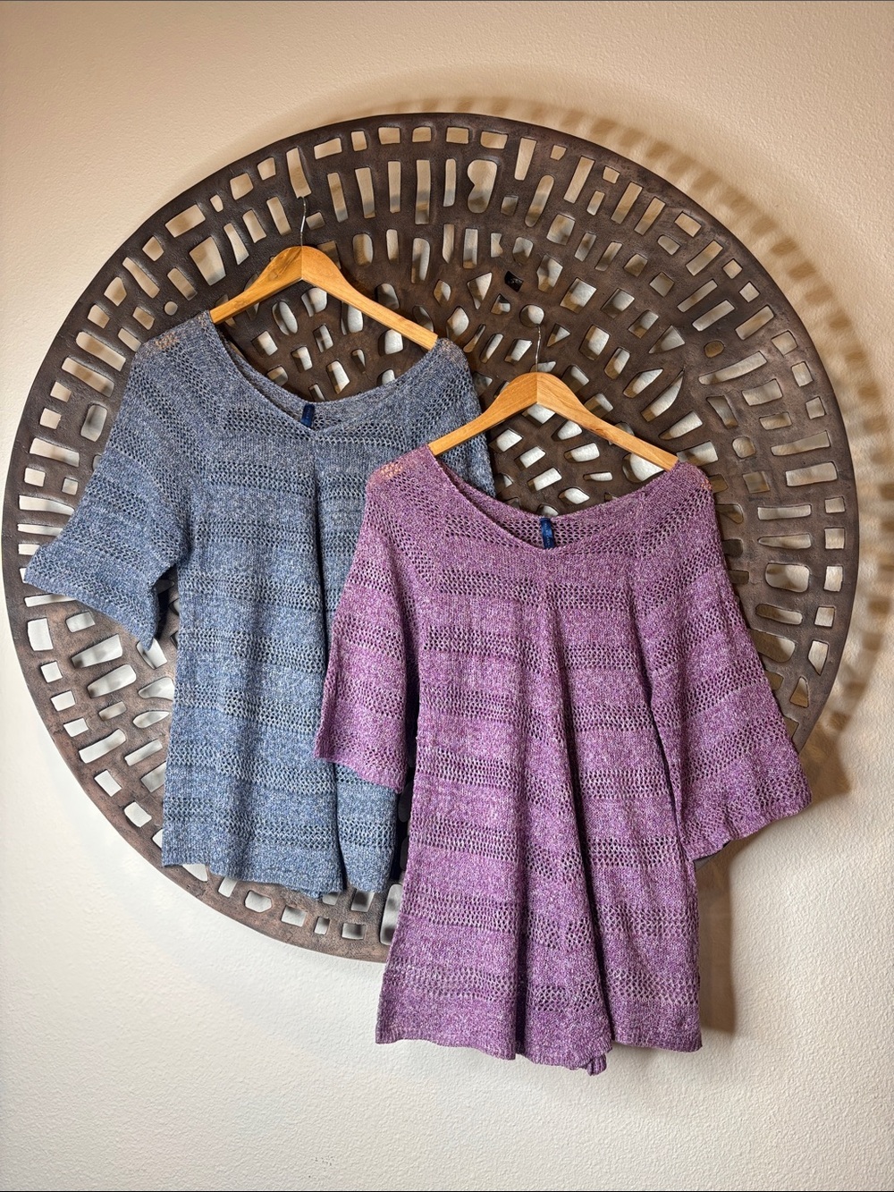 💜 Knit Swing Tunic Top Bundle Medium Dusty Blue Mauve 3/4 Sleeve Falls Creek 2